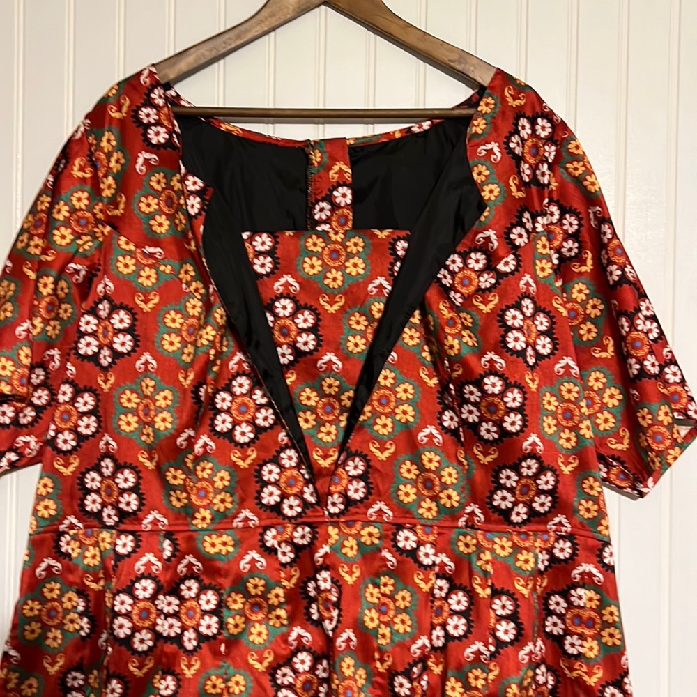 eShakti Red Floral Short Sleeve Dress